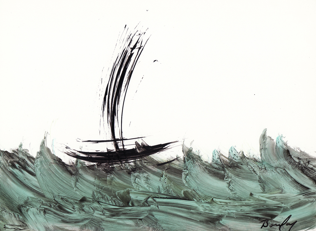 Voilier flottant au dessus des vagues